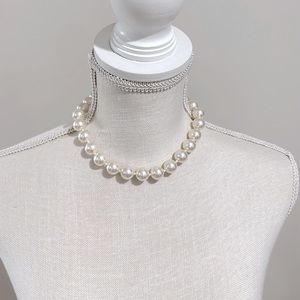 Talbots Pearl Necklace with black satin bow.